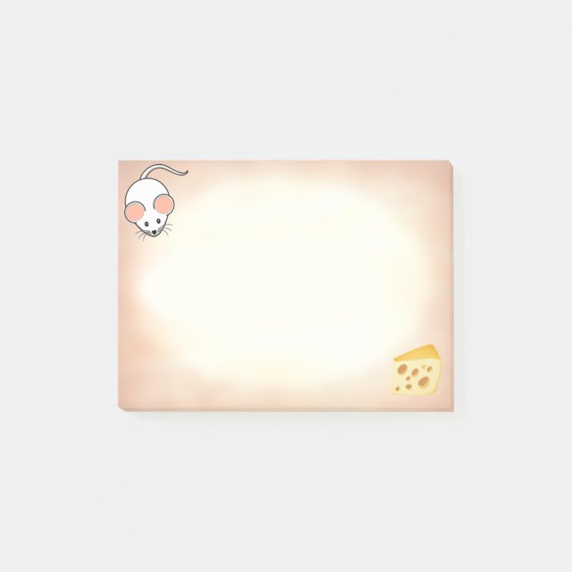 Sött vitt mus & ost på beige post-it block (Framsida)