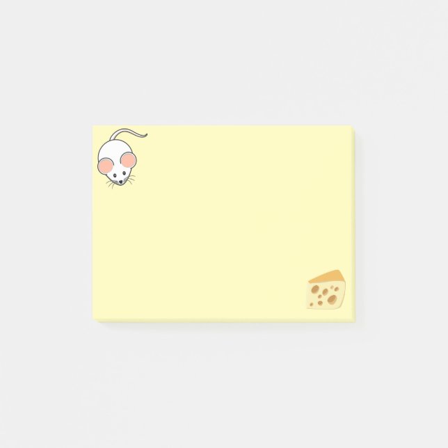 Sött vitt mus & ost på gult post-it block (Framsida)