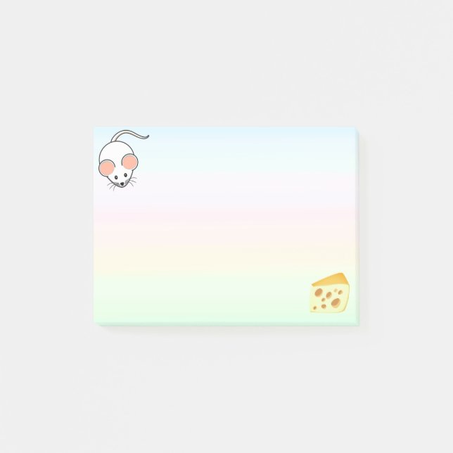 Sött vitt mus & ost på pastellfärger post-it block (Framsida)
