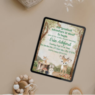 Sött Woodland Animal Äventyr Begins Baby Shower Inbjudningar