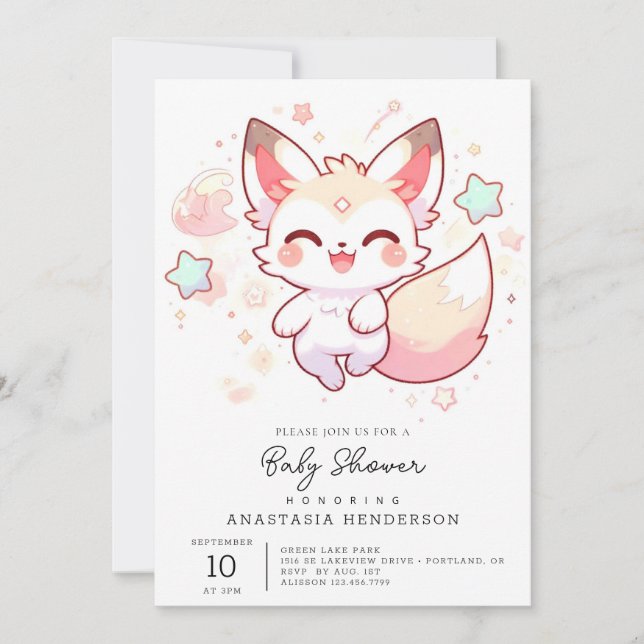 Sött Woodland Fox Baby Shower Inbjudningar (Framsida)