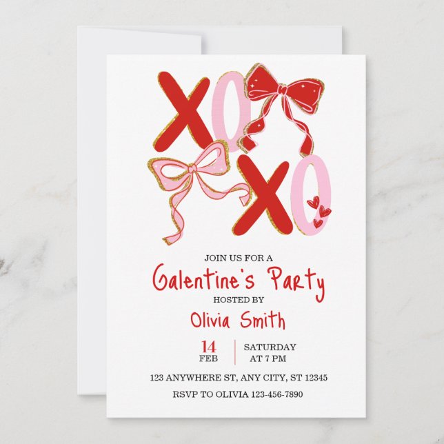sött xo Galentine’s Day-inbjudan, flickig inbjudan (Framsida)