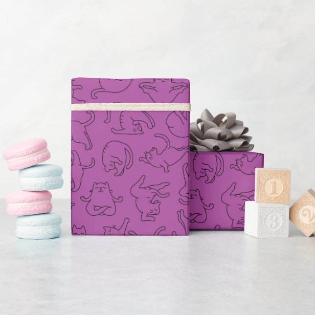 sött yogahusdjur kattmönster lila bakgrund presentpapper (Baby Shower)