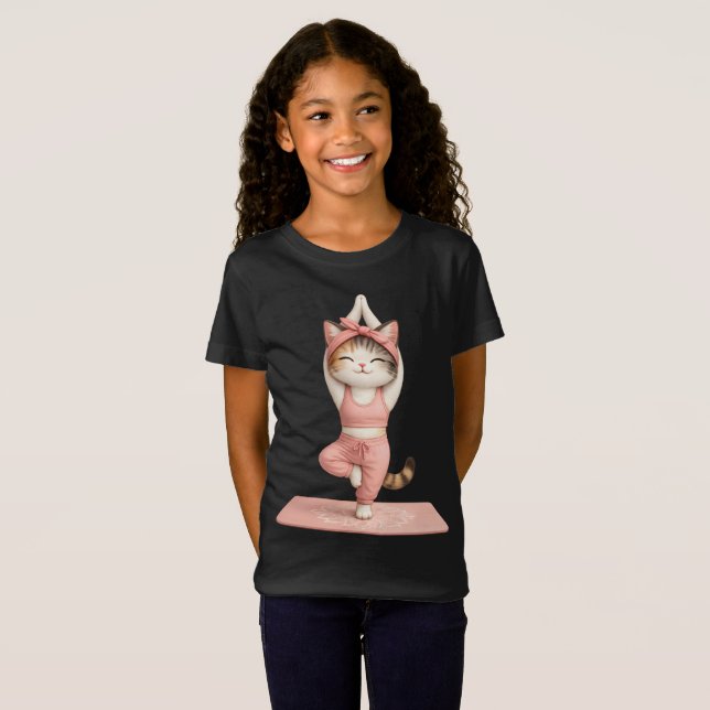 Sött Yogakatt-Tröja T Shirt (Hel framsida)