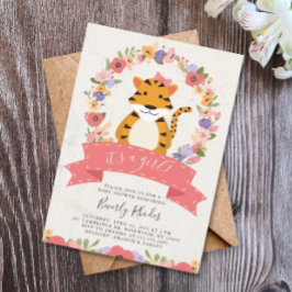 Söttiger och blommor för babyskor inbjudningar