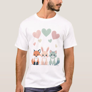 Söttrio - Pastel Baby djur Illustration T Shirt
