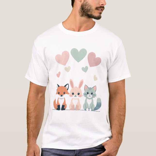 Söttrio - Pastel Baby djur Illustration T Shirt (Framsida)