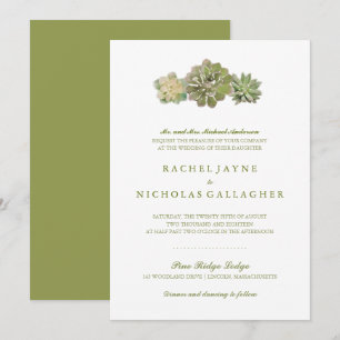 Söttrio Succulents Sage Grönt Bröllop Inbjudningar