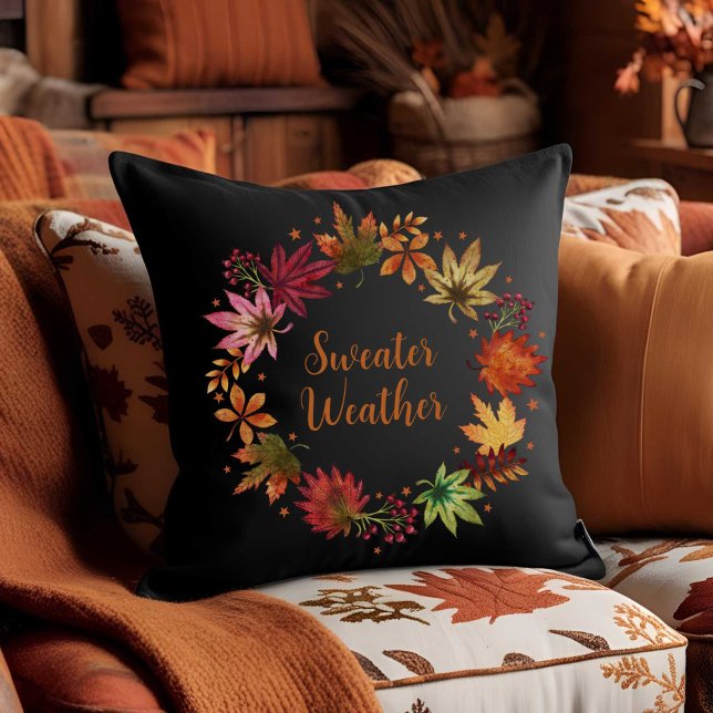 Sötväder Hösten Fallen Löv Harvest Kudde (Sweather Weather Autumn Fallen Leaves Harvest Throw Pillow)