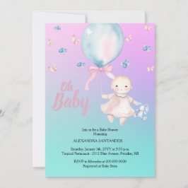 Sötvattenfärg Aqua & Lila Baby Shower Inbjudningar