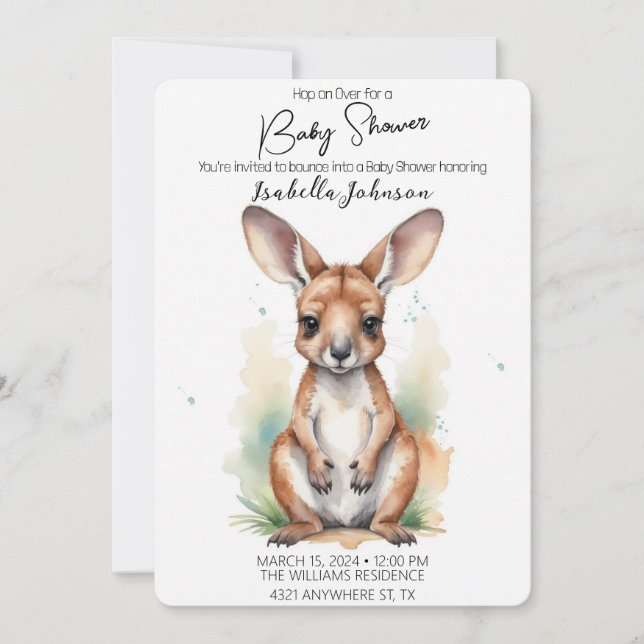 Sötvattenfärg Kangaroo Baby Shower-inbjudan Inbjudningar (Framsida)