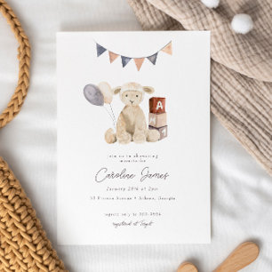 Sötvattenfärg Lamb Baby Leksak Baby Shower Inbjudningar
