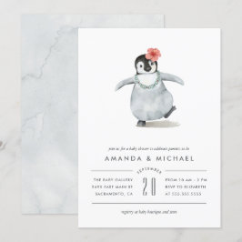 Sötvattenfärg Penguin Baby Shower Inbjudningar