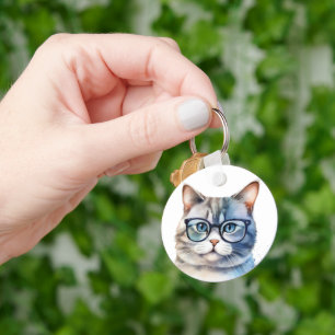 Sötvattenfärgad Grått Cat-Personlig Nyckelring