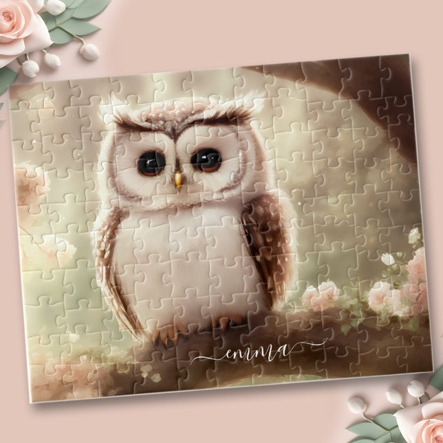 Sötvattenfärgspussel uggla namn pussel (Cute watercolor owl name jigsaw puzzle)