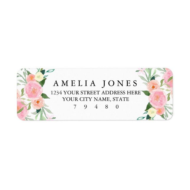 Sötvattenfärgsreturadressetikett för Rosa av persi Returadress Etikett (Framsidan)
