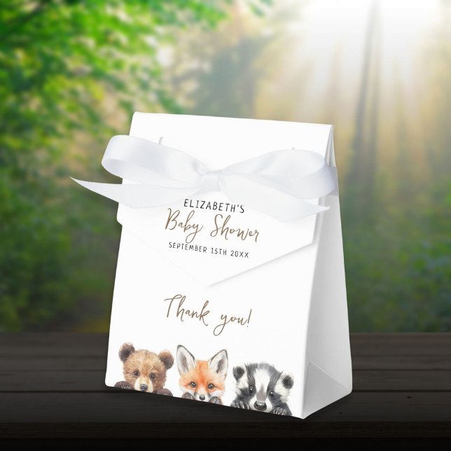 Sötvattenfärgsträdsdjur Babyskor Presentaskar (Cute Watercolor Woodland Animals Baby Shower Favor Boxes)