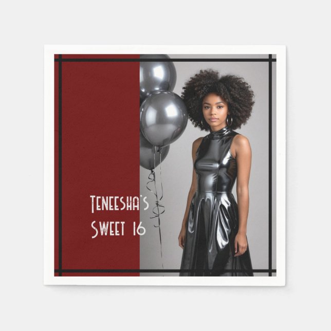 Sötvit 16 party papper napkin röd svart pappersservett (Framsidan)