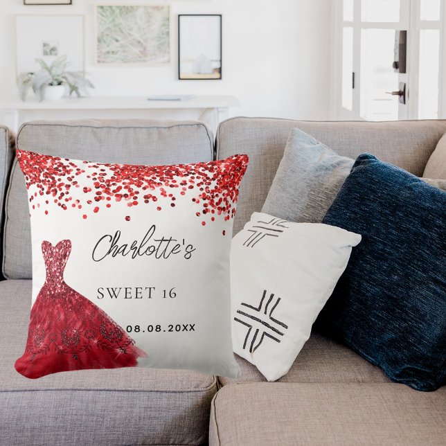 Sötvit 16 röd klänning vit namn kudde (Skapare uppladdad)