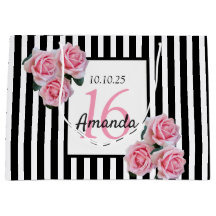 Sötvit 16 rosa blommigtar svart, vitt rand