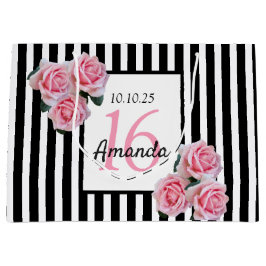 Sötvit 16 rosa blommigtar svart, vitt rand