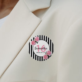 Sötvit 16 rosa ros svartvit rand knapp