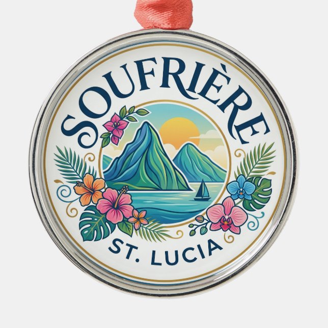 Soufrière Saint Lucia Julgransprydnad Metall (Framsidan)