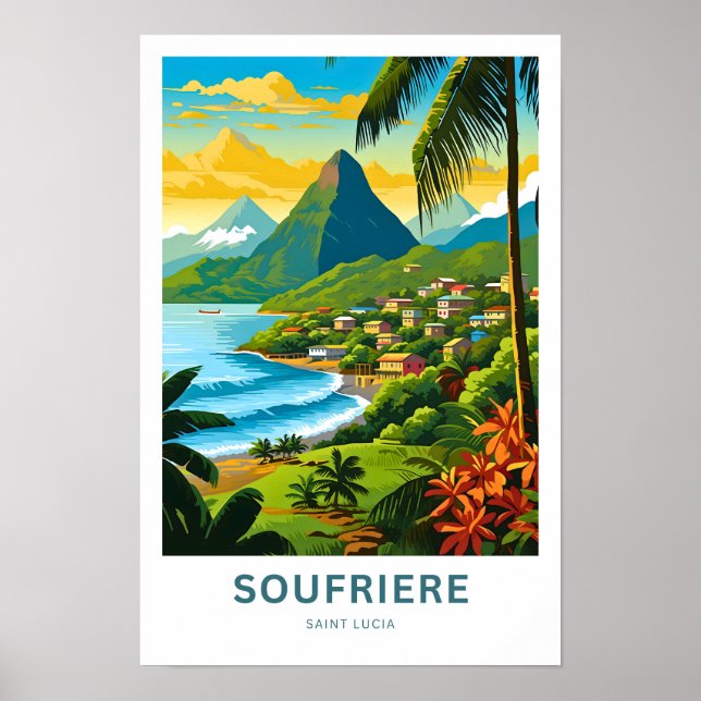 Soufriere Saint Lucia Travel Skriv ut Poster (Framsidan)