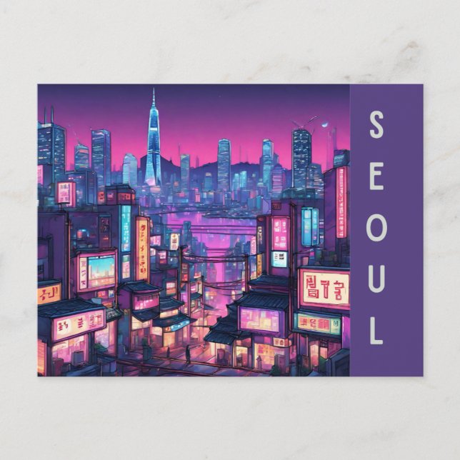 Söul Cityscape: Urban Beauty i Korea Neon City Vykort (Framsida)