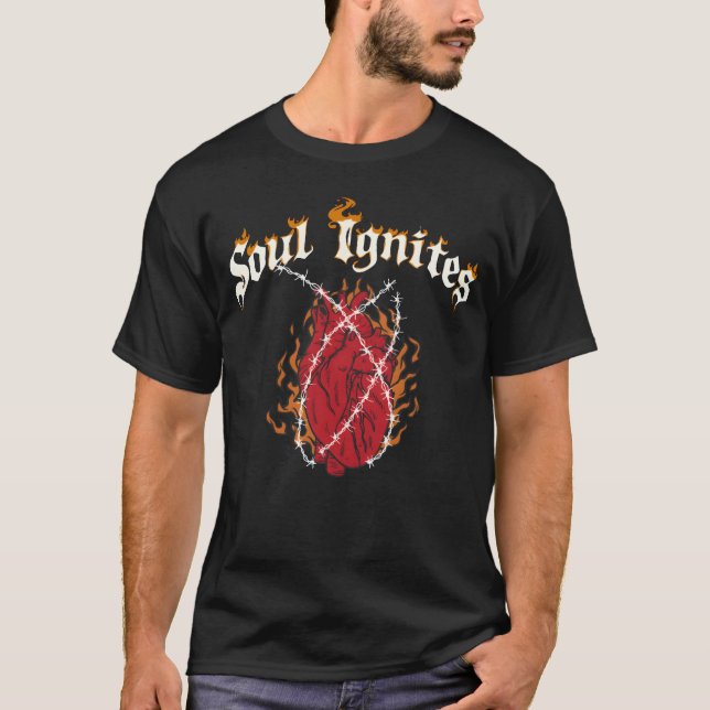 Soul Ignites Fire Heart Rock gift T Shirt (Framsida)