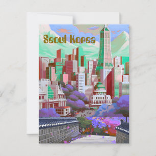 Söul Korea Travel Postcard, Seoul Skyline, Sydkore Vykort