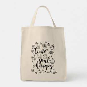 'Soul Lycklig' inspirationskvotsblomma Tote Bag Tygkasse
