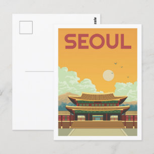 Söul Nordkoreas Berömd Travel Ställe Illustration Vykort