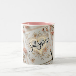 Soul Sisters Elegant Calligraphy Två-Tonad Mugg