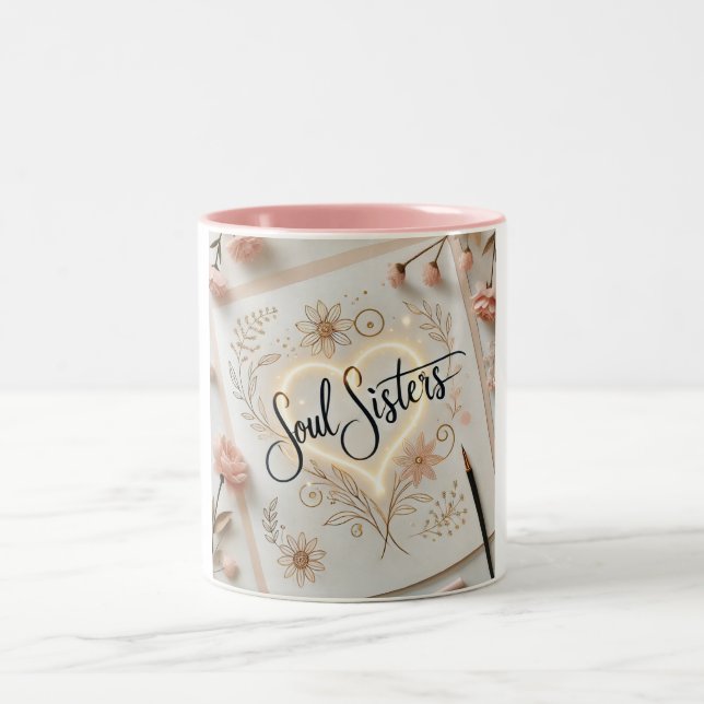Soul Sisters Elegant Calligraphy Två-Tonad Mugg (Center)