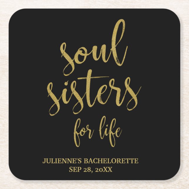 Soul Sisters for Life Guld Glitter Bachelorette Underlägg Papper Kvadrat (Framsidan)