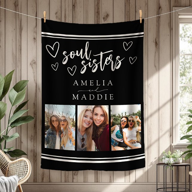 Soul Sisters Photo Collage Black and White Fleecefilt (Soul Sisters Photo Collage Black and White Fleece Blanket)