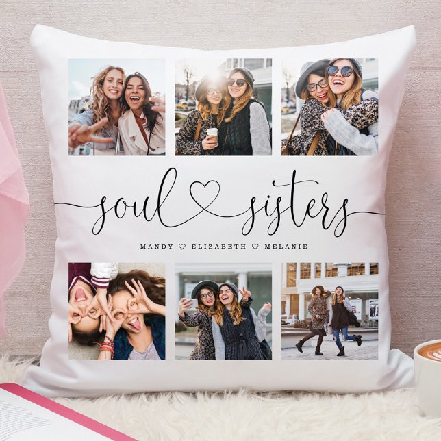 Soul Sisters skript Best Friends Photo Collage Kudde (Skapare uppladdad)