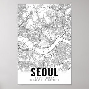 Söul Sydkorea 서 울 minimalistisk Karta Art Poster
