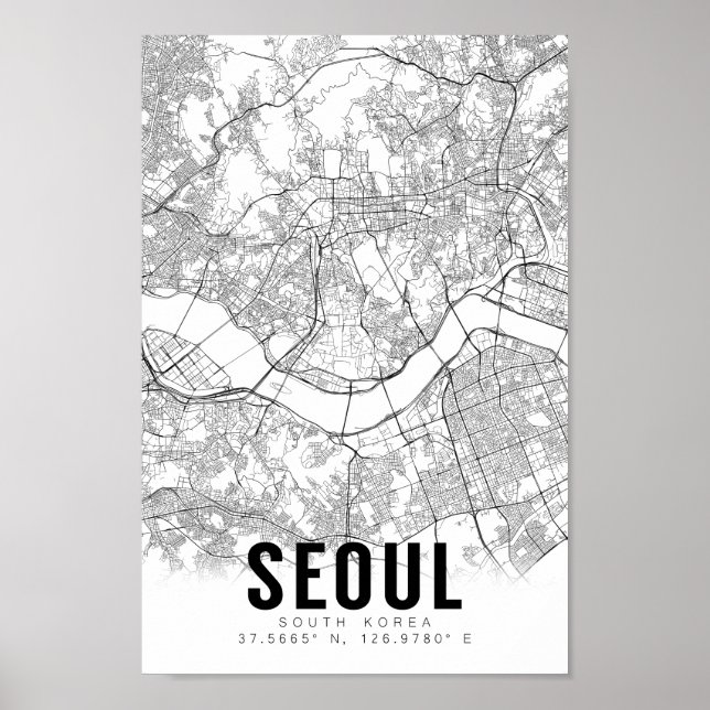 Söul Sydkorea 서 울 minimalistisk Karta Art Poster (Framsidan)