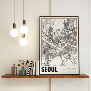 Söul Sydkorea 서 울 minimalistisk Karta Art Poster