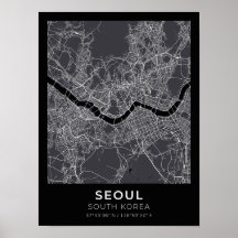 Söul Sydkorea Black City Karta Poster