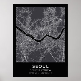 Söul Sydkorea Black City Karta Poster
