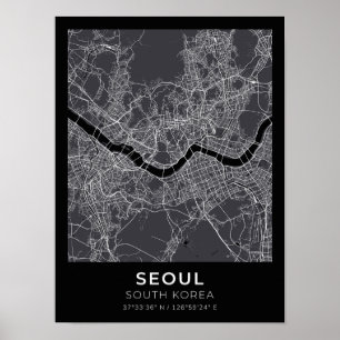 Söul Sydkorea Black City Karta Poster