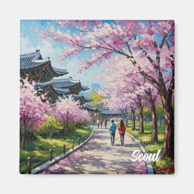 Söul Sydkorea Cherry Blommars Magnet (Framsidan)