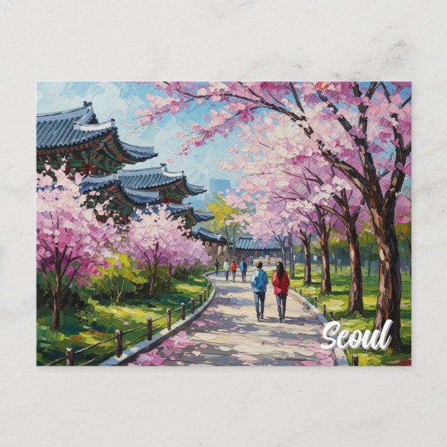 Söul Sydkorea Cherry Blommars Vykort (Framsida)