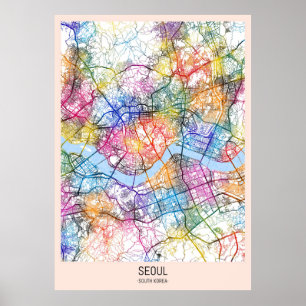 Söul Sydkorea City Karta Poster