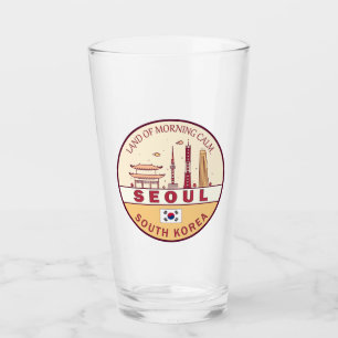 Söul Sydkorea City Skyline Emblem Glaskopp