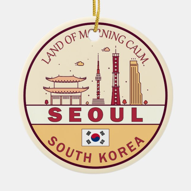 Söul Sydkorea City Skyline Emblem Julgransprydnad Keramik (Framsidan)