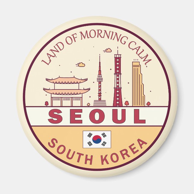 Söul Sydkorea City Skyline Emblem Magnet (Framsidan)